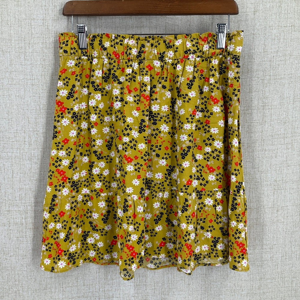 LOFT Skirt Womens MP Mustard Yellow Floral Tiered Boho Cottagecore Modest Preppy